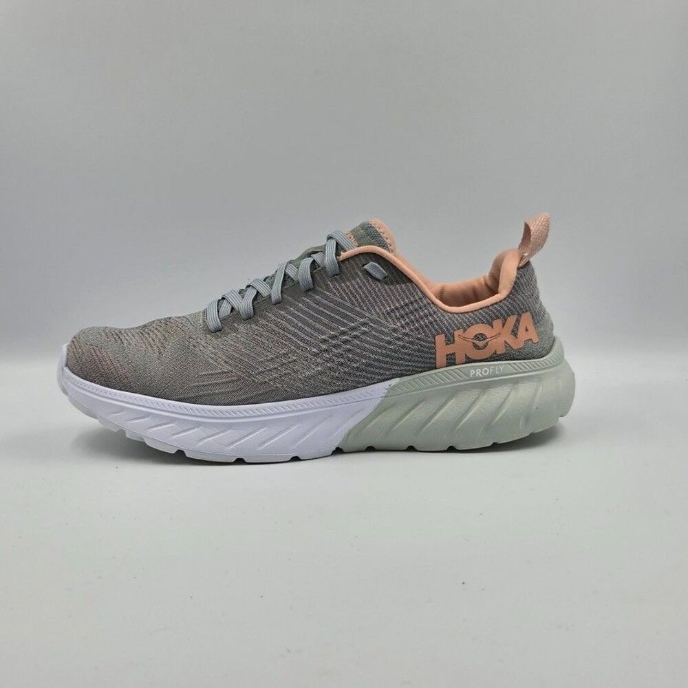 HOKA Womens 8 Grey Peach Mach 3 Running Shoes 1106480 Profly Cushion NO INSOLES